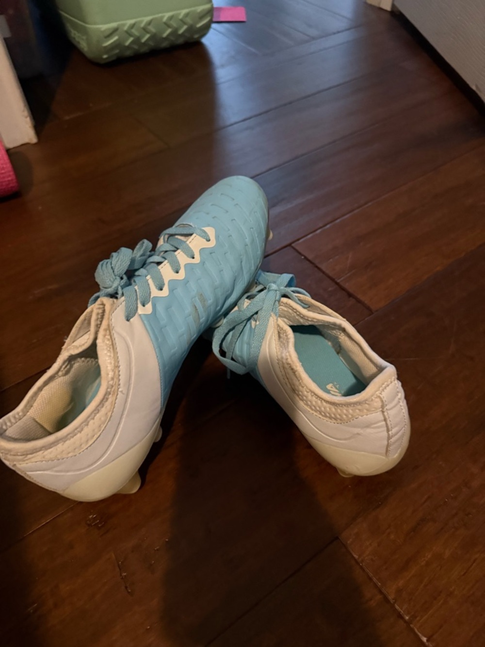 Light Blue and White Soccer Cleats
